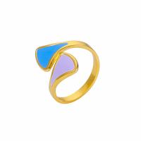 304 Nerūdijantis plienas Cuff Finger Ring, Geometrinis raštas, aukso spalva padengtas, reguliuojamas & moters & emalė, Dydis:6.5, Pardavė PC
