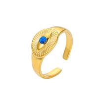 304 Stainless Steel Cuff Finger Ring, Eye, gold color plated, adjustable & for woman & with rhinestone, US Ring Size:6.5, Sold By PC