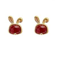 Brass Earring Clip, Rabbit, gold color plated, fashion jewelry & for woman, red, nickel, lead & cadmium free, 13x10mm, Sold By Pair
