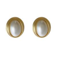 Brass Earring Clip, with Resin, painted, fashion jewelry & for woman, white, nickel, lead & cadmium free, 22x19mm, Sold By Pair