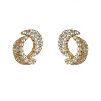 Messing Ohrring Clip, mit Kunststoff Perlen, goldfarben plattiert, Modeschmuck & Micro pave Zirkonia & für Frau, frei von Nickel, Blei & Kadmium, 16x14mm, verkauft von Paar