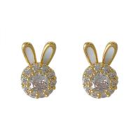 Brass Stud Earring Rabbit gold color plated fashion jewelry & micro pave cubic zirconia & for woman nickel lead & cadmium free Sold By Pair