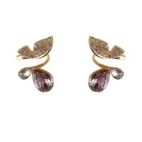 Brass Stud Earring with Crystal gold color plated fashion jewelry & micro pave cubic zirconia & for woman purple nickel lead & cadmium free Sold By Pair
