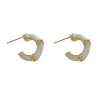Brass Stud Earring, gold color plated, fashion jewelry & micro pave cubic zirconia & for woman & enamel, white, nickel, lead & cadmium free, 15mm, Sold By Pair