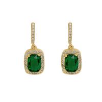 Brass Earring Clip gold color plated fashion jewelry & micro pave cubic zirconia & for woman green nickel lead & cadmium free Sold By Pair