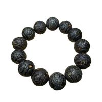 Bracelet de bijou en agate , agate Tibétaine, Rond, Naturel & bijoux de mode & unisexe, noire, 18mm, Vendu par 23-24 cm brin