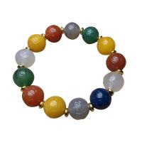 Agate Jewelry Bracelet, Tibetan Agate, with Tibetan Style, Round, Natural & fashion jewelry & Unisex, multi-colored, 14mm, Sold Per 20 cm Strand