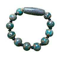 Agate Jewelry Bracelet, Tibetan Agate, Natural & fashion jewelry & Unisex, green, 14mm,40mm, Sold Per 20-21 cm Strand