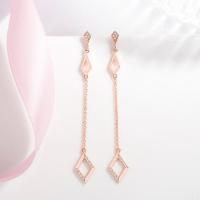 Cubic Zirconia Micro Pave Brass Earring, rose gold color plated, fashion jewelry & micro pave cubic zirconia & for woman, nickel, lead & cadmium free, 8x62mm, Sold By Pair