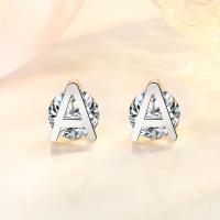 Cubic Zirconia Micro Pave Brass Earring, Letter A, polished, fashion jewelry & micro pave cubic zirconia & for woman, nickel, lead & cadmium free, 8x7x9mm, Sold By Pair