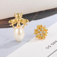 Asymmetric Earrings Brass with Plastic Pearl polished fashion jewelry & micro pave cubic zirconia & for woman nickel lead & cadmium free 41mm Sold By Pair