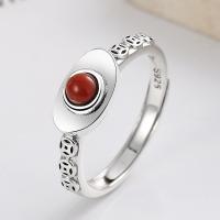 925 Sterling Silver Finger Rings with Yunnan Red Agate Ingot Antique finish fashion jewelry & for woman nickel lead & cadmium free 6.5mm Sold By PC
