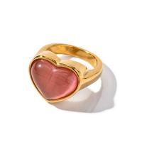 Stainless Steel Finger Ring 304 Stainless Steel with Cats Eye Heart 18K gold plated fashion jewelry & for woman golden Sold By PC