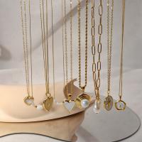 Edelstahl Schmuck Halskette, 304 Edelstahl, mit Kunststoff Perlen, 18 K vergoldet, Modeschmuck & verschiedene Stile für Wahl & für Frau, goldfarben, verkauft von Strang