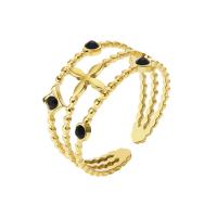 Zirkonia Edelstahl-Finger- Ring, 304 Edelstahl, 18K vergoldet, Modeschmuck & Micro pave Zirkonia & für Frau, goldfarben, verkauft von PC