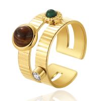 Rhinestone-Edelstahl -Finger-Ring, 304 Edelstahl, mit Naturstein, 18K vergoldet, Modeschmuck & für Frau & mit Strass, goldfarben, verkauft von PC