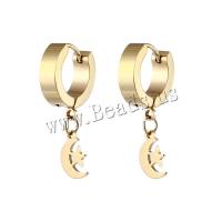 Titanium Steel  Earring, Moon and Star, Vacuum Ion Plating, Unisex & different styles for choice, more colors for choice, 9x26mm, Sold By PC