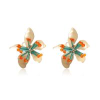 Acrylic Jewelry Earring, Flower, gold color plated, fashion jewelry & for woman, mixed colors, 50x60mm, Sold By Pair
