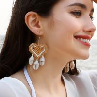 Boucles d'oreilles coquillage, coquille, avec Fil de coton, coeur, bijoux de mode & pour femme, plus de couleurs à choisir, 45x85mm, Vendu par paire