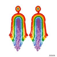 Fashion Fringe Brincos, Seedbead, with Lantejoulas, joias de moda & para mulher, cores do arco íris, 32x100mm, vendido por par