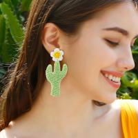 Bijoux boucles d'oreilles, Seedbead, Opuntia Stricta, bijoux de mode & pour femme, vert, 35x80mm, Vendu par paire