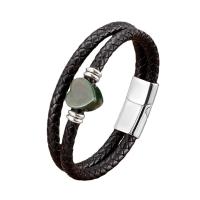 PU Leather Cord Bracelets, with Gemstone & 304 Stainless Steel, Heart, plated, for man, more colors for choice, Length:Approx 21 cm, Sold By PC