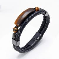 PU Leather Cord Bracelets, with Gemstone & 304 Stainless Steel, plated, for man, more colors for choice, Length:Approx 21 cm, Sold By PC