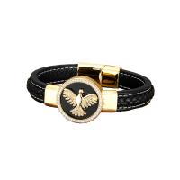 PU Leather Cord Bracelets with 304 Stainless Steel eagle plated micro pave cubic zirconia & for man Length Approx 21 cm Sold By PC