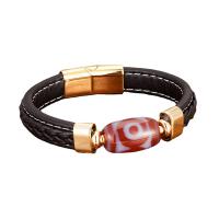 PU Leather Cord Bracelets with Gemstone & 304 Stainless Steel plated for man Length Approx 21 cm Sold By PC