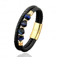 PU Leather Cord Bracelets with Gemstone & 304 Stainless Steel plated & for man Length Approx 21 cm Sold By PC