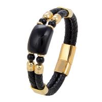 PU Leather Cord Bracelets, with Gemstone & 304 Stainless Steel, plated, Unisex & different styles for choice, more colors for choice, Length:Approx 21 cm, Sold By PC