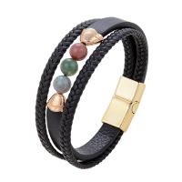 PU Leather Cord Bracelets, with Gemstone & 304 Stainless Steel, plated, Unisex, more colors for choice, Length:Approx 21 cm, Sold By PC