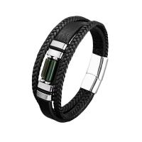PU Leather Cord Bracelets, with Gemstone & 304 Stainless Steel, plated, for man, more colors for choice, Length:Approx 21 cm, Sold By PC