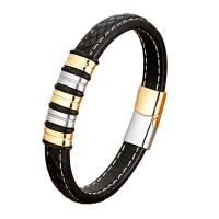 PU Leather Cord Bracelets, with 304 Stainless Steel, plated, Unisex, more colors for choice, Length:Approx 21 cm, Sold By PC