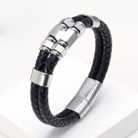 PU Leather Cord Bracelets, with 304 Stainless Steel, plated, for man, more colors for choice, Length:Approx 21 cm, Sold By PC