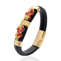 PU Leather Cord Bracelets with 304 Stainless Steel plated for man Length Approx 21 cm Sold By PC