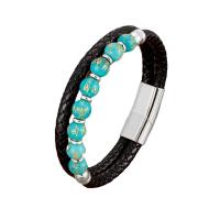 PU Leather Cord Bracelets, with Gemstone & 304 Stainless Steel, plated, Unisex, more colors for choice, Length:Approx 21 cm, Sold By PC