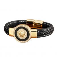 PU Leather Cord Bracelets with 304 Stainless Steel plated Unisex & micro pave cubic zirconia Length Approx 21 cm Sold By PC
