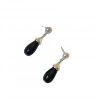 Zinc Alloy Drop Earrings with Black Agate Teardrop plated for woman Sold By PC