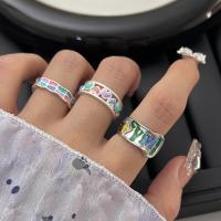 Cinko lydinio Finger žiedas, Cinko lydinys, padengtą, Reguliuojamas & įvairių stilių pasirinkimas & moters & emalė, sidabras, Pardavė PC