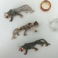 Tibetan Style Brooches, Leopard, plated, for woman & with rhinestone, more colors for choice, nickel, lead & cadmium free, 65mm, Sold By PC