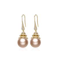 Zinc Alloy Drop Earrings with Shell Pearl & Rhinestone Round gold color plated fashion jewelry & for woman nickel lead & cadmium free Sold By Pair