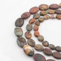 Koraliki z kameniem szlachetnym, Jaspis impresyjny, Płaski owal, DIY & różnej wielkości do wyboru, mieszane kolory, sprzedawane na około 40.3 cm Strand