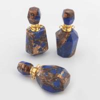 Impression Jasper Perfume Bottle Pendant with Brass gold color plated fashion jewelry & DIY dark blue Sold By PC