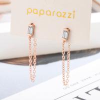 Cubic Zirconia Micro Pave Brass Earring, rose gold color plated, fashion jewelry & micro pave cubic zirconia & for woman, nickel, lead & cadmium free, 3x74mm, Sold By Pair