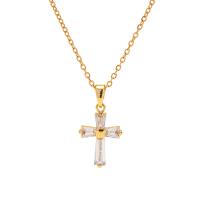 Stainless Steel Jewelry Necklace 304 Stainless Steel with 2.36inch extender chain Cross Vacuum Ion Plating fashion jewelry & micro pave cubic zirconia & for woman golden 16.80mm Sold Per Approx 15.75 Inch Strand