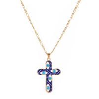 Tibetan Style Jewelry Necklace, with 1.97inch extender chain, Cross, KC gold color plated, fashion jewelry & for woman & enamel, nickel, lead & cadmium free, 47x30mm, Sold Per Approx 17.72 Inch Strand