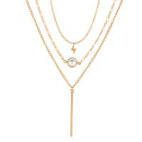 Mode-Multi-Layer-Halskette, Zinklegierung, mit Kunststoff Perlen, KC goldfarben plattiert, drei Schichten & Modeschmuck & für Frau, frei von Nickel, Blei & Kadmium, verkauft von Strang