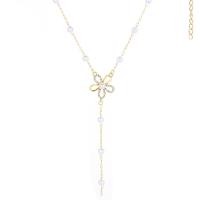 Collar de Aleación de Zinc, con Perlas plásticas, con 1.97inch extender cadena, chapado en oro KC, Joyería & para mujer & con diamantes de imitación, libre de níquel, plomo & cadmio, Vendido para aproximado 18.5 Inch Sarta