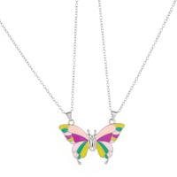 Zinc Alloy smykker halskæde, med 1.97inch extender kæde, Butterfly, 2 stykker & for kvinde & emalje, nikkel, bly & cadmium fri, 35x45mm, Længde Ca. 19.29 inch, Solgt af sæt